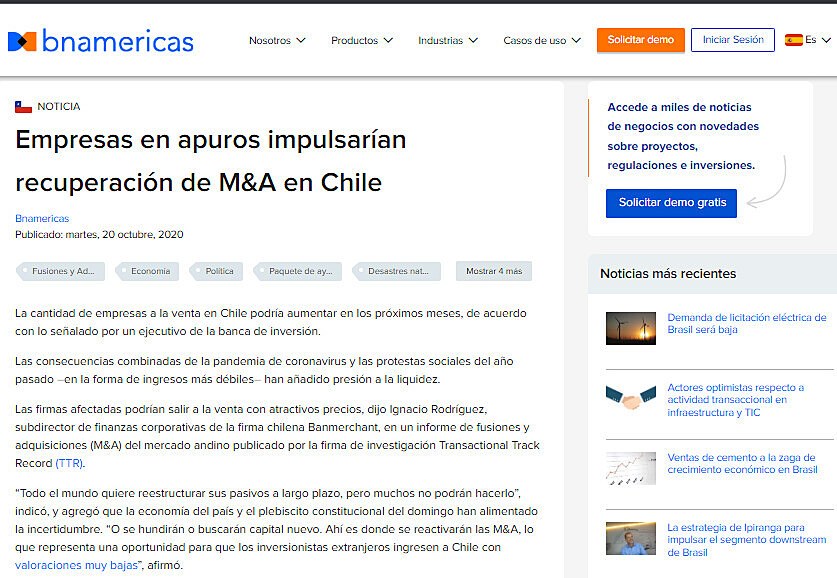 Empresas en apuros impulsaran recuperacin de M&A en Chile